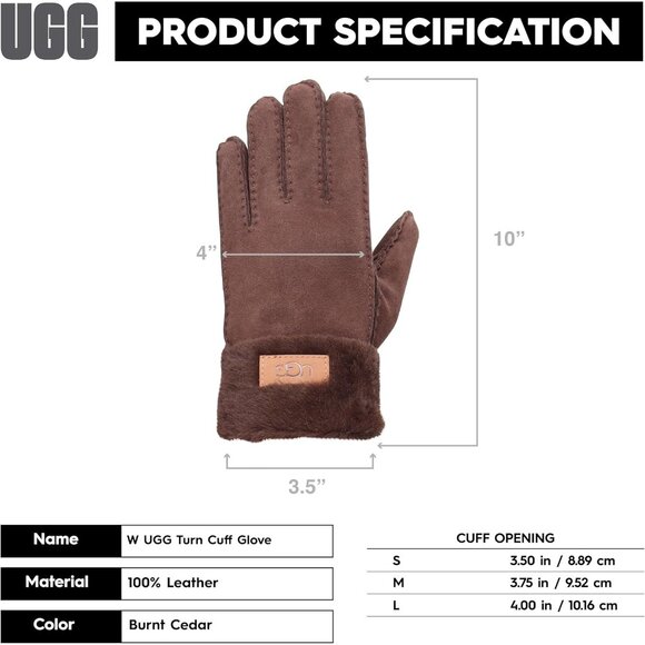 womens Burnt Cedar Turn Cuff Water Resistant Sheepskin Warmth And Comfort Gloves - Picture 5 of 5